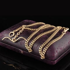 Antique Art Deco 14K Yellow Gold Curb Link Chain Necklace Watch Fob