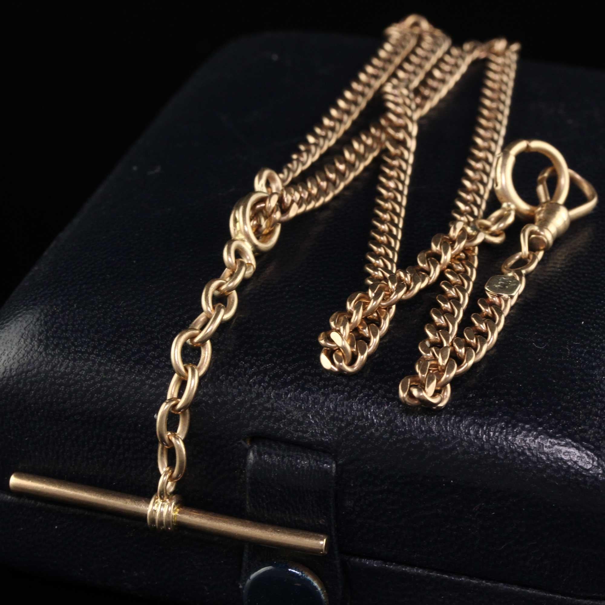 Antique Art Deco 14K Rose Gold Curb Link T Link Chain - 17 inches In Good Condition In Great Neck, NY