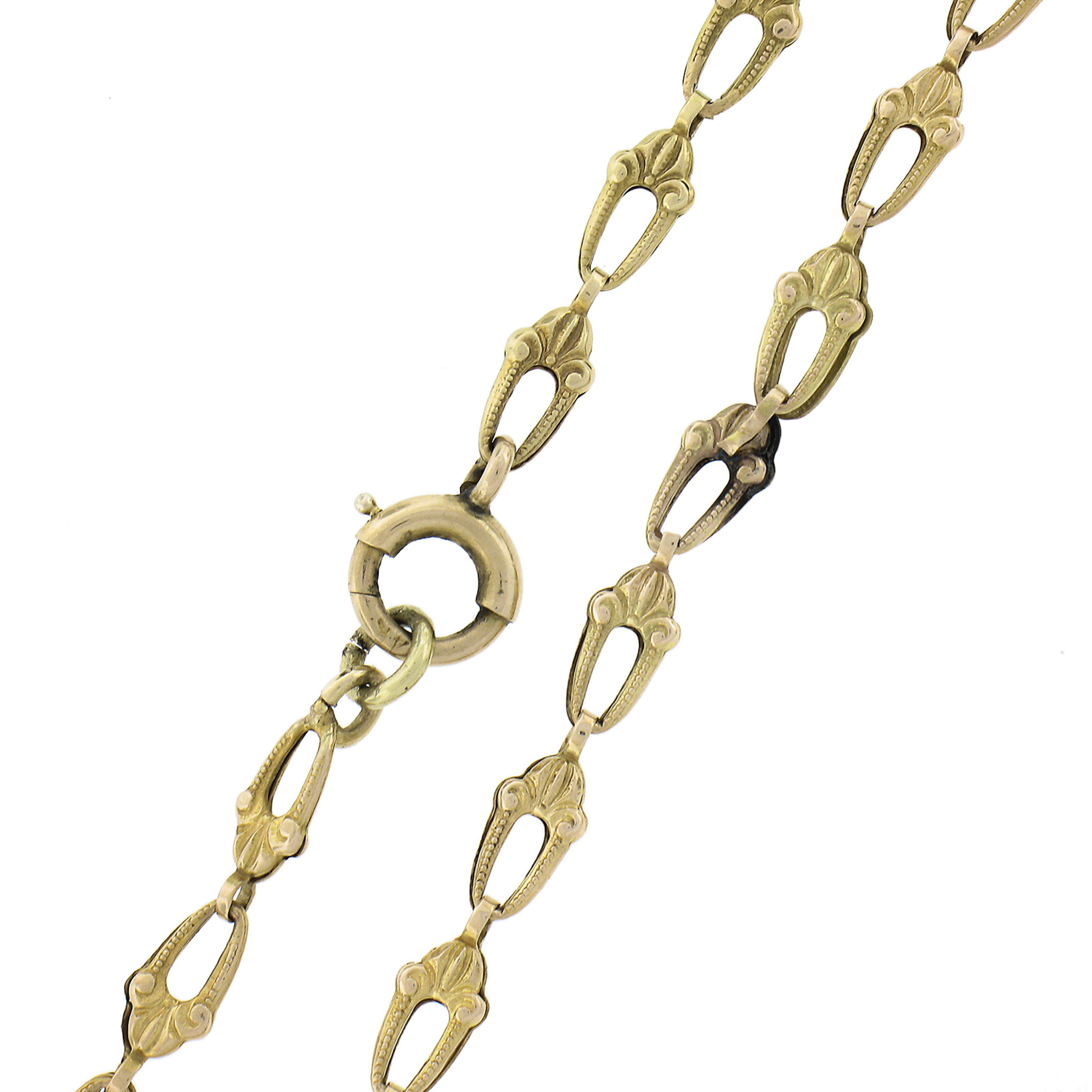 Antique Art Deco 14k Yellow Gold Diamond & Black Onyx Filigree Pendant Necklace For Sale 2