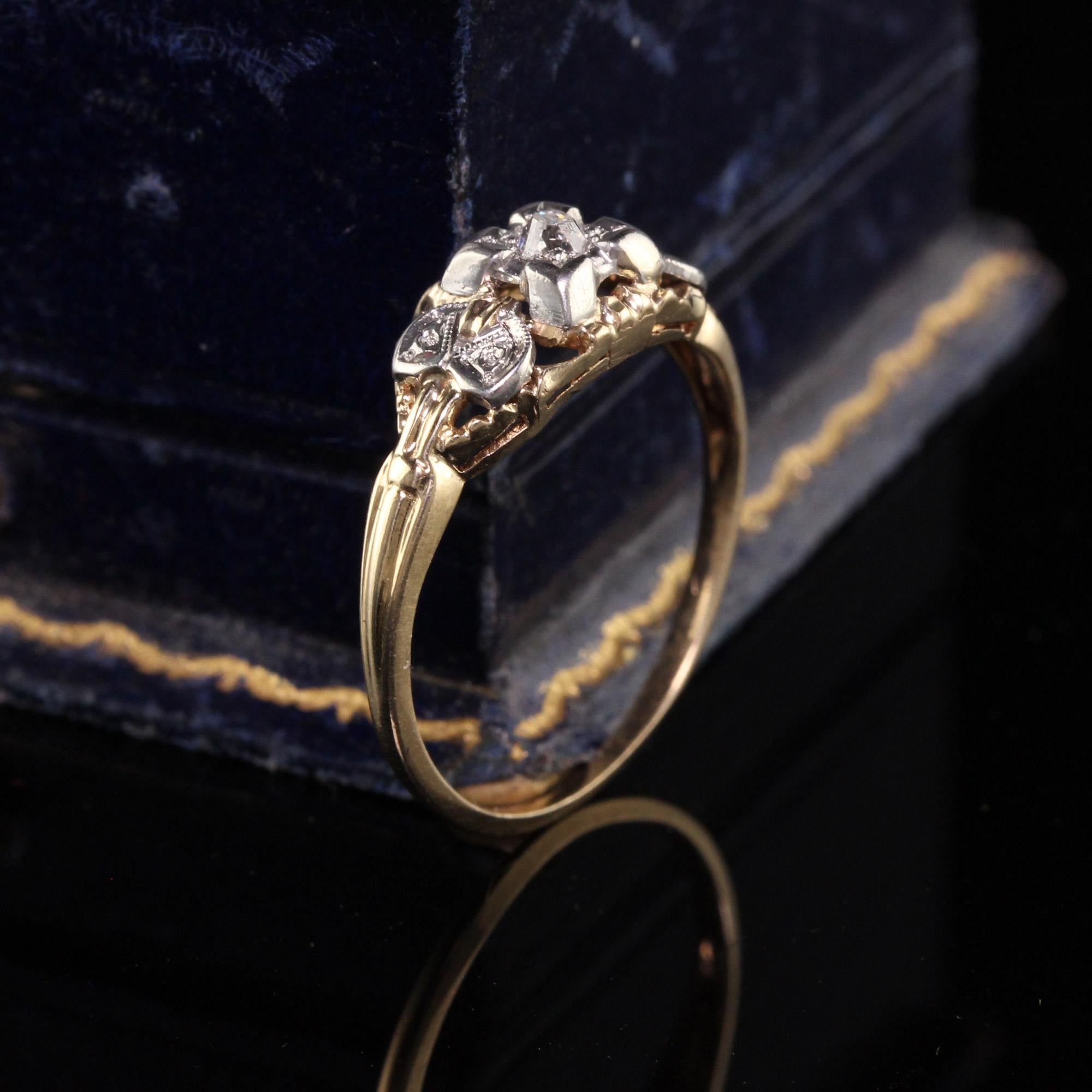 BeautifulAntique Art Deco 14K Yellow Gold Diamond Engagement Ring. This classic ring has a .10 ct old mine cut diamond in the center of a beautiful art deco mounting.

Item #R0884

Metal: 14K Yellow Gold

Diamond: .10 cts

Color: H

Clarity: