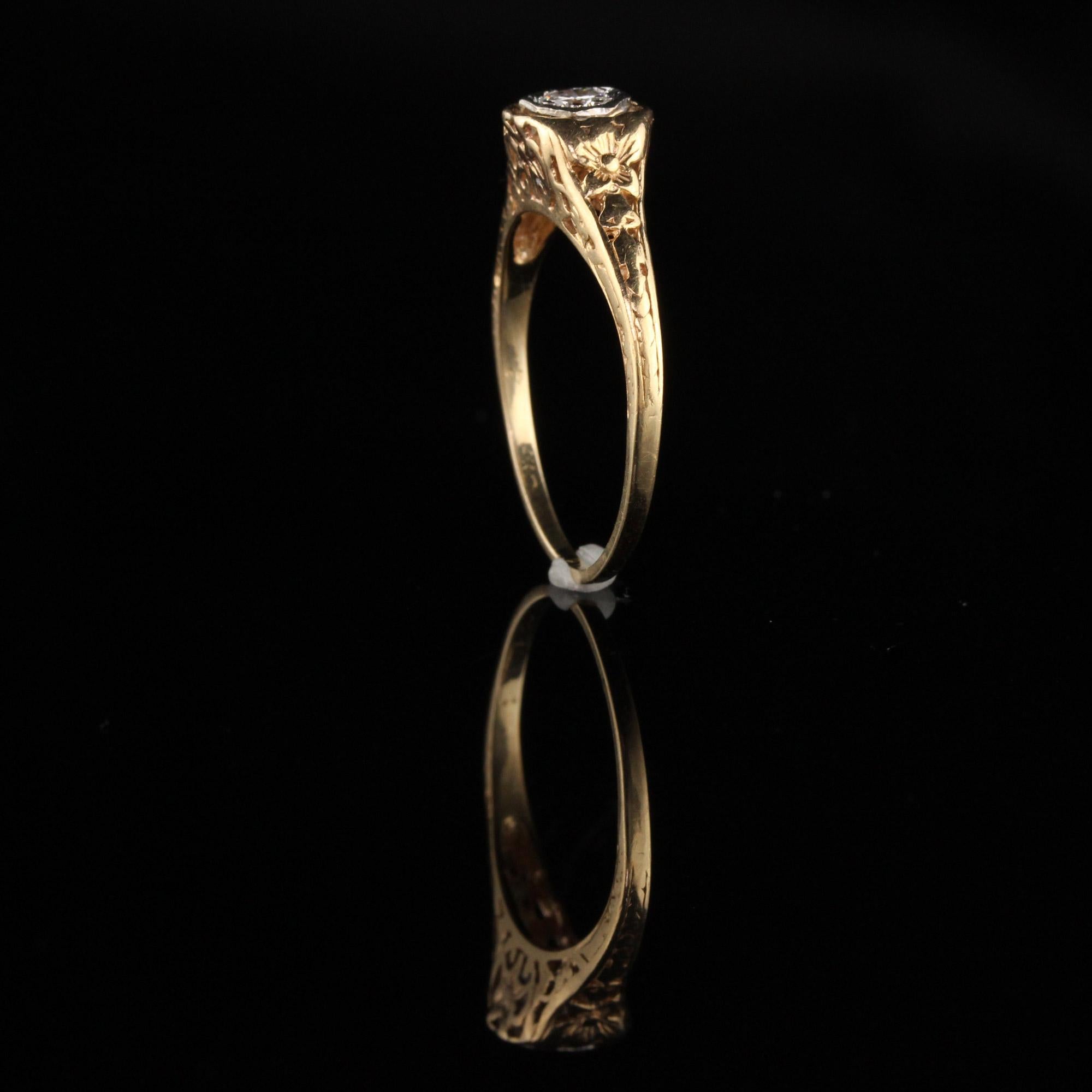 Antique Art Deco 14 Karat Yellow Gold Diamond Engagement Ring 1