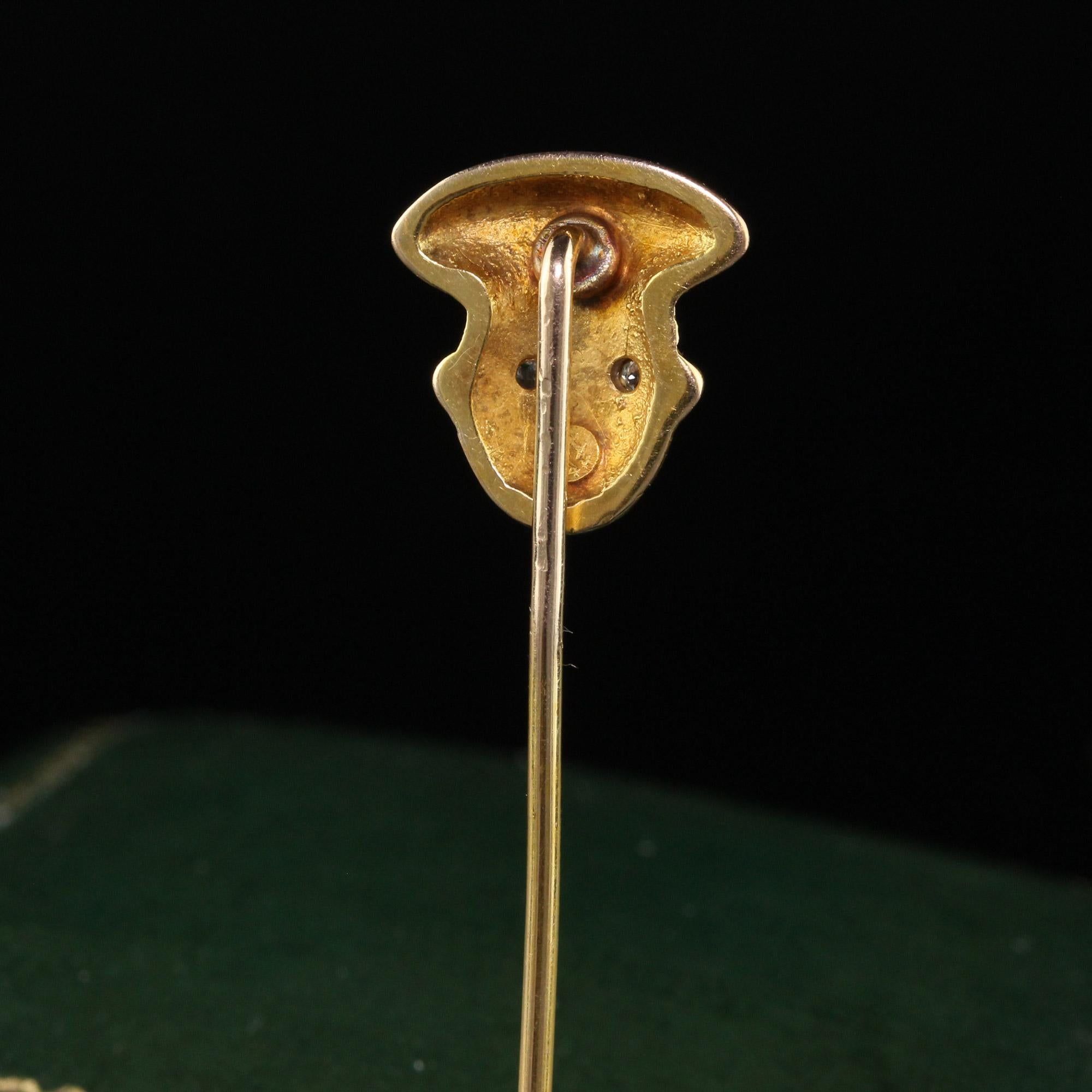 Antique Art Deco 14K Yellow Gold Diamond Eyed Face Stick Pin For Sale 1