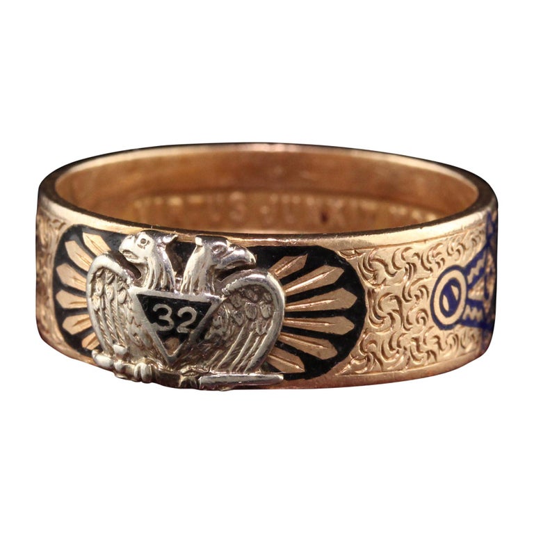 Antique Art Deco 14K Yellow Gold Enamel Masonic Ring 32nd Degree at 1stDibs  | antique 32nd degree mason ring
