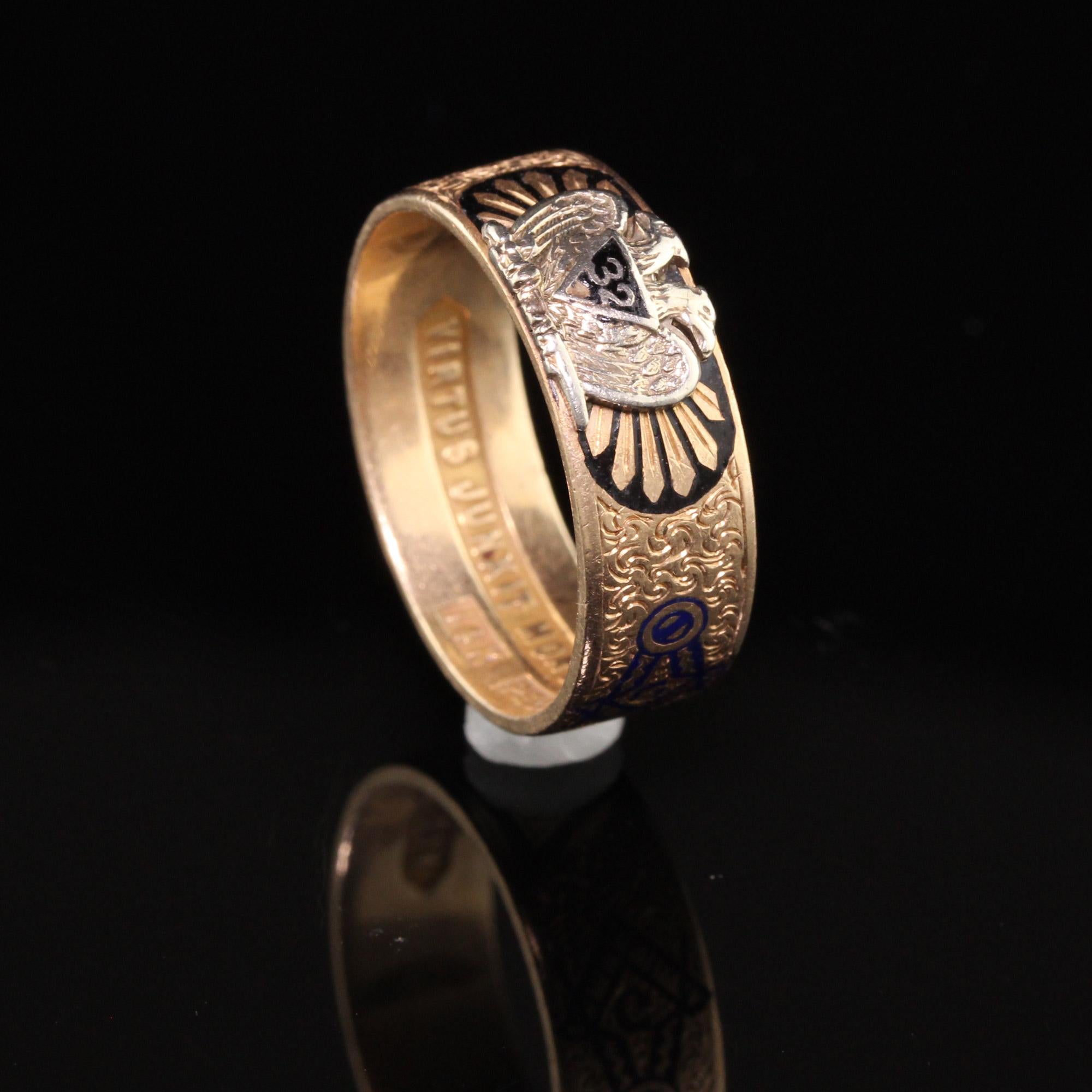 Antique Art Deco 14K Yellow Gold Enamel Masonic Ring 32nd Degree 3
