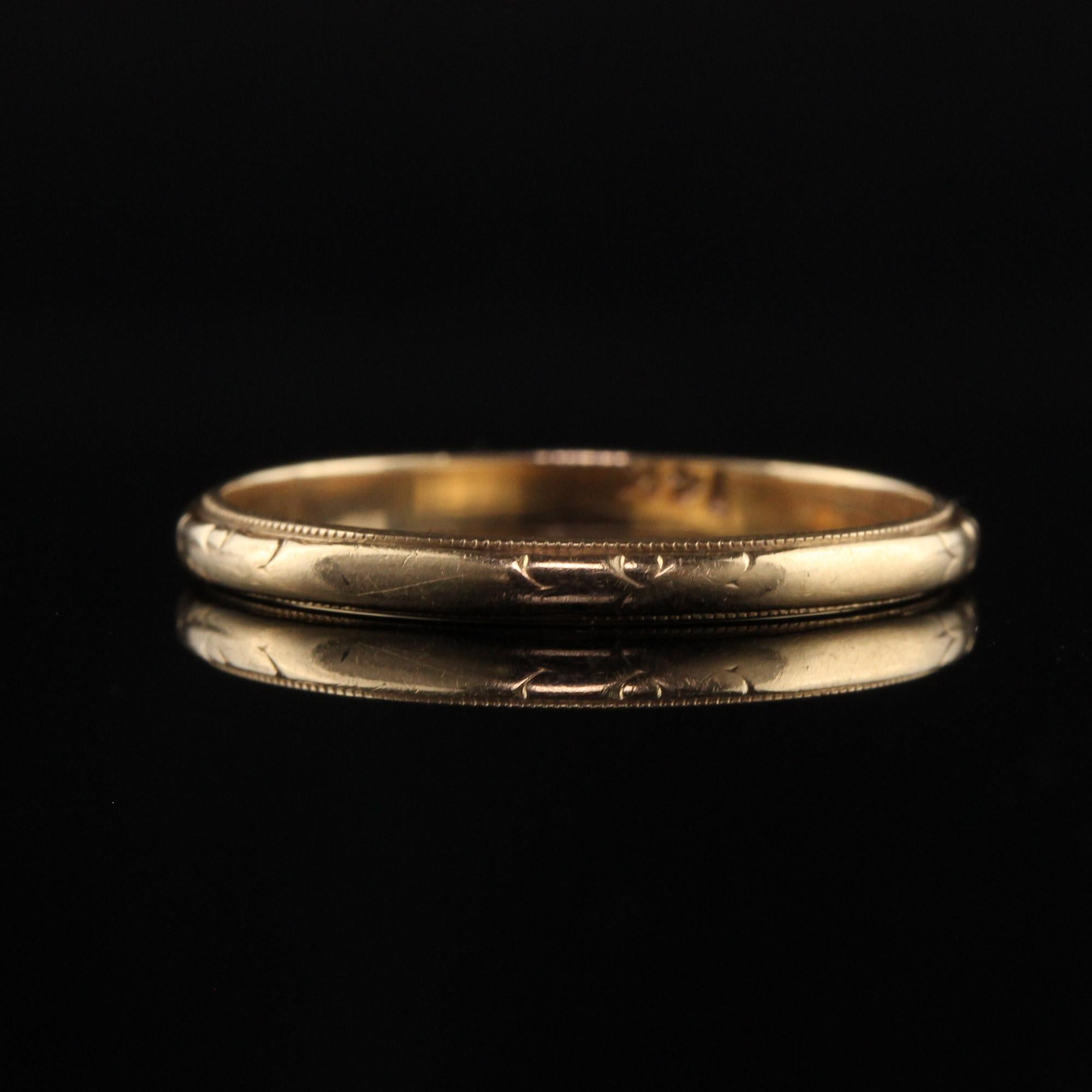 Women's Antique Art Deco 14K Yellow Gold Engraved Wedding Band For Sale