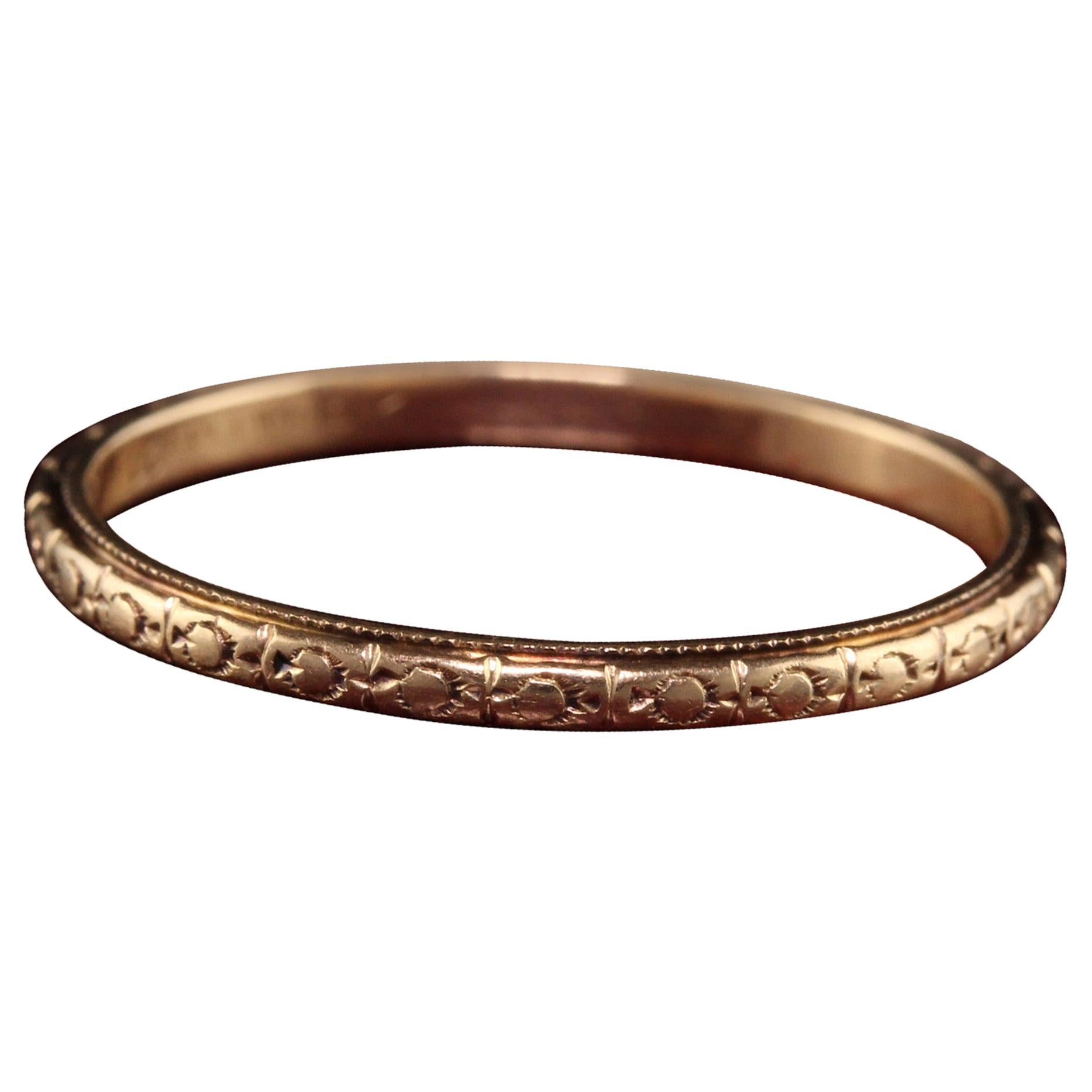 Antique Art Deco 14K Yellow Gold Engraved Wedding Band