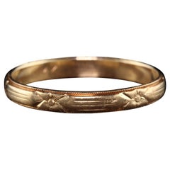 Vintage Art Deco 14K Yellow Gold Engraved Wedding Band