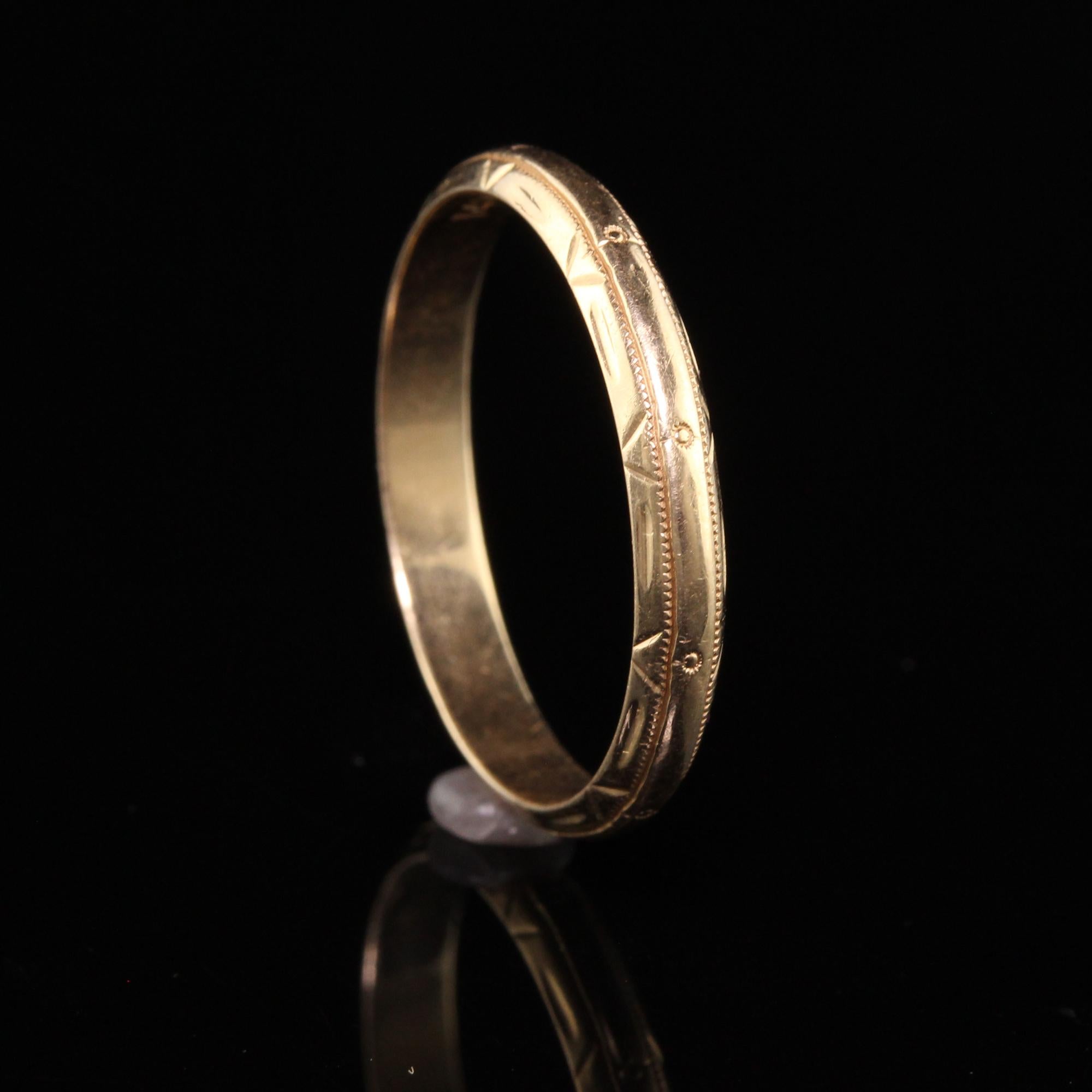 Women's or Men's Antique Art Deco 14K Yellow Gold Engraved Wedding Band For Sale