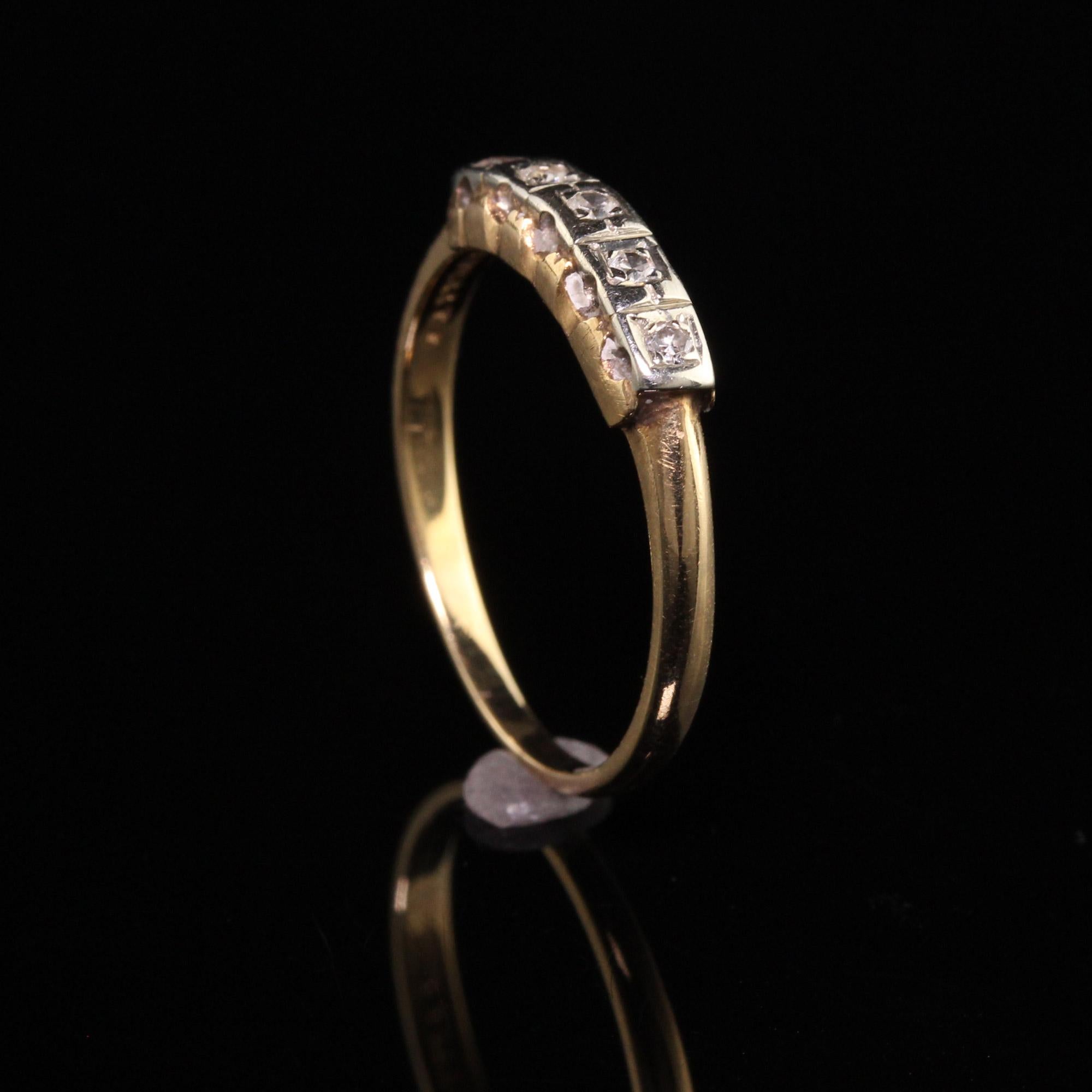 Antique Art Deco 14K Yellow Gold Five Stone Single Cut Diamond Wedding Band For Sale 1