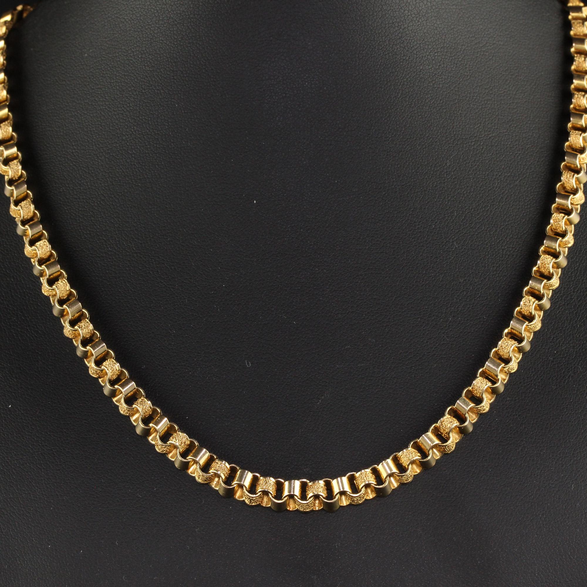 Women's Antique Art Deco 14K Yellow Gold Flat Geometric Link Chain Necklace For Sale