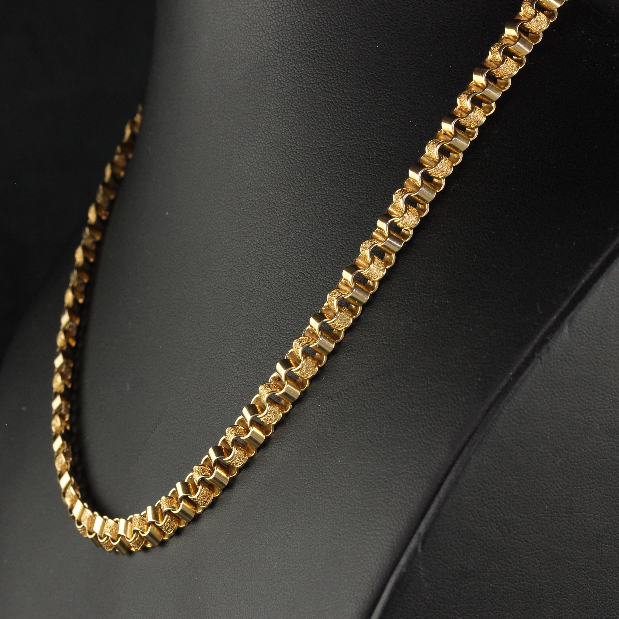 Women's Antique Art Deco 14K Yellow Gold Flat Geometric Link Chain Necklace For Sale