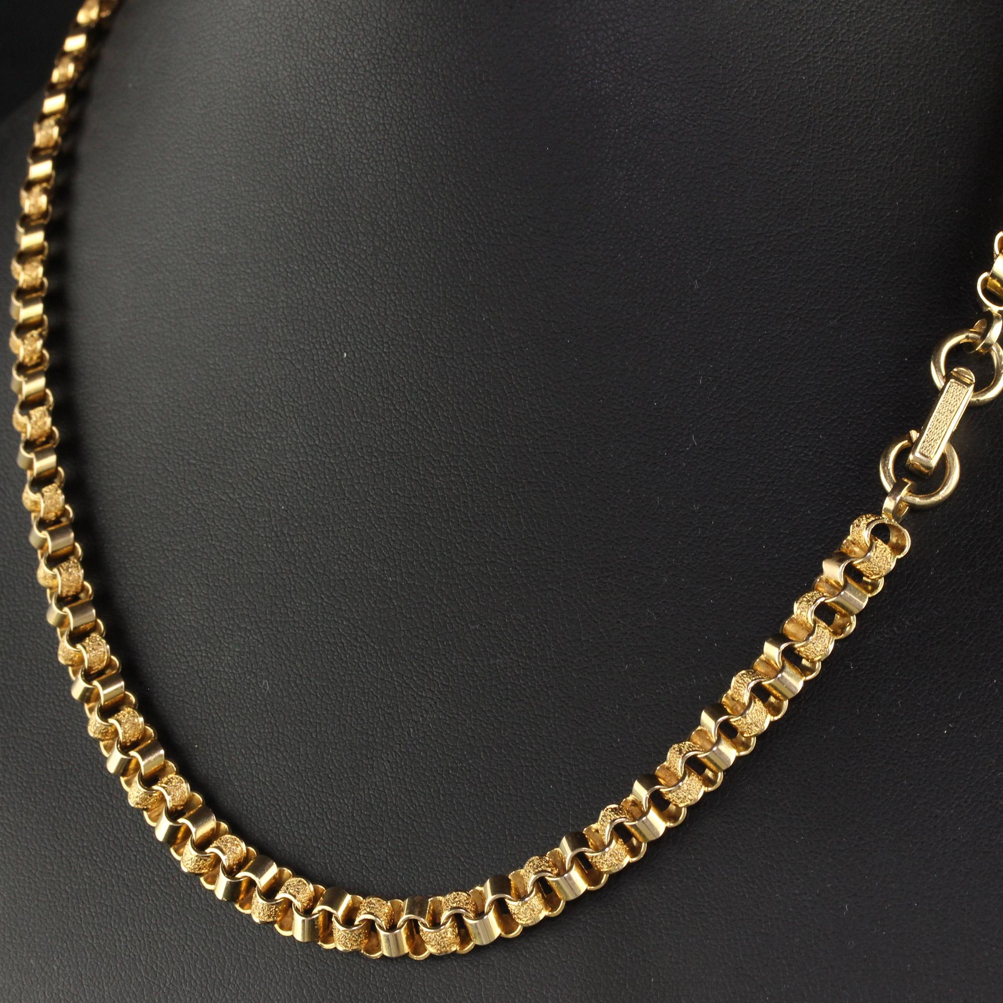 Antique Art Deco 14K Yellow Gold Flat Geometric Link Chain Necklace For Sale 2