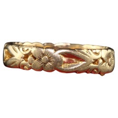 Antique Art Deco 14K Yellow Gold Floral Engraved Wedding Band - Size 5
