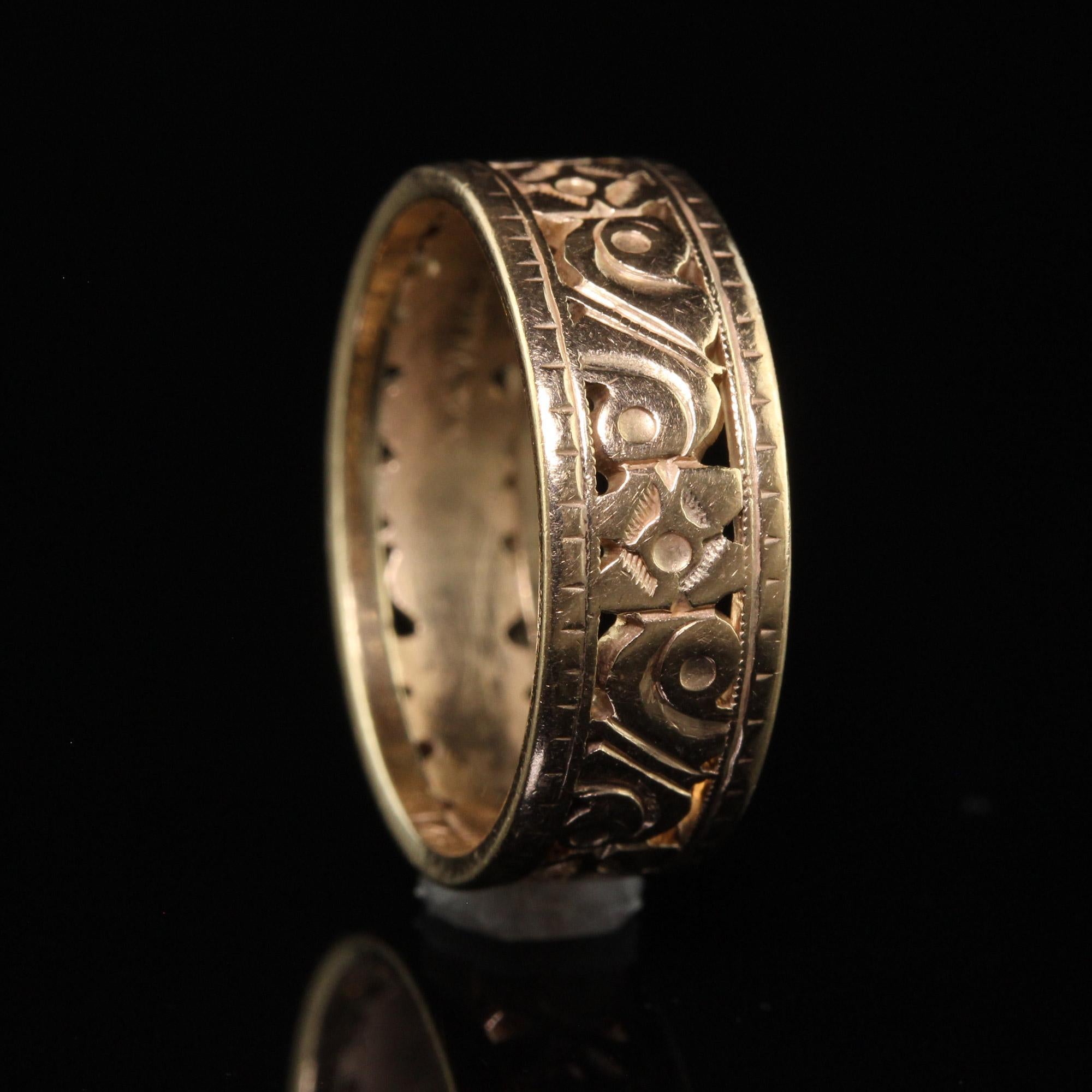 Antique Art Deco 14K Yellow Gold Floral Engraved Wide Wedding Band - Size 6 3