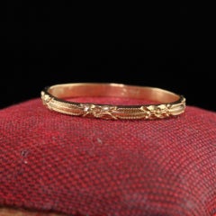 Antique Art Deco 14K Yellow Gold Flower Engraved Wedding Band