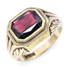 Antique Art Deco 14k Yellow Gold Garnet Signet Ring