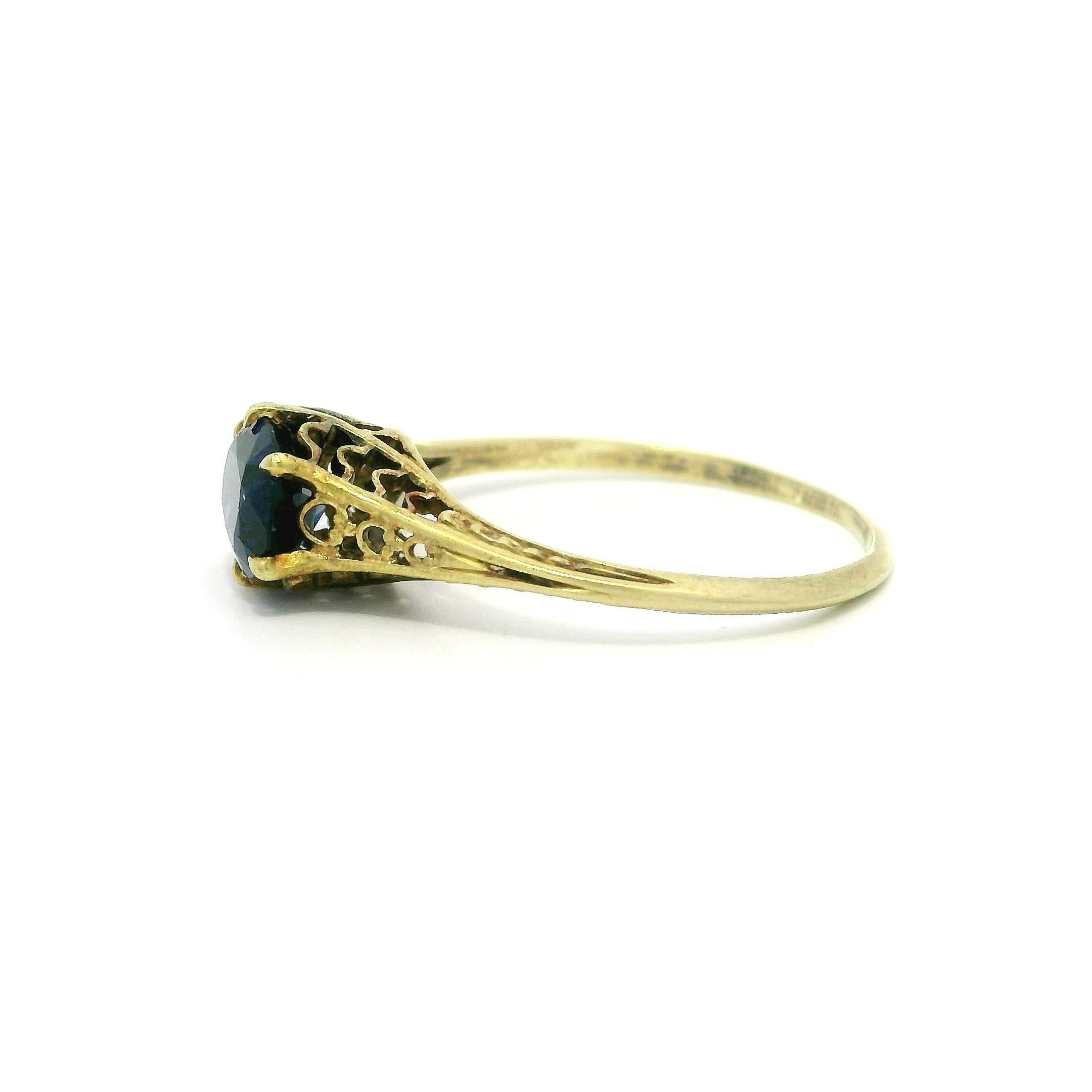 Taille brillant Bague ancienne en or jaune 14k GIA 1.16ct Oval No Heat Sapphire Filigree Ring en vente