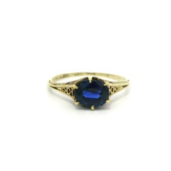 Antique Art Deco 14k Yellow Gold GIA 1.16ct Oval No Heat Sapphire Filigree Ring