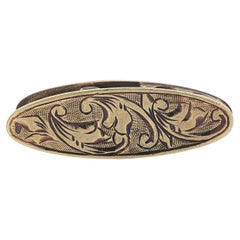 Antique Art Deco 14k Yellow Gold Hand Engraved Etched Dress or Tie Clip