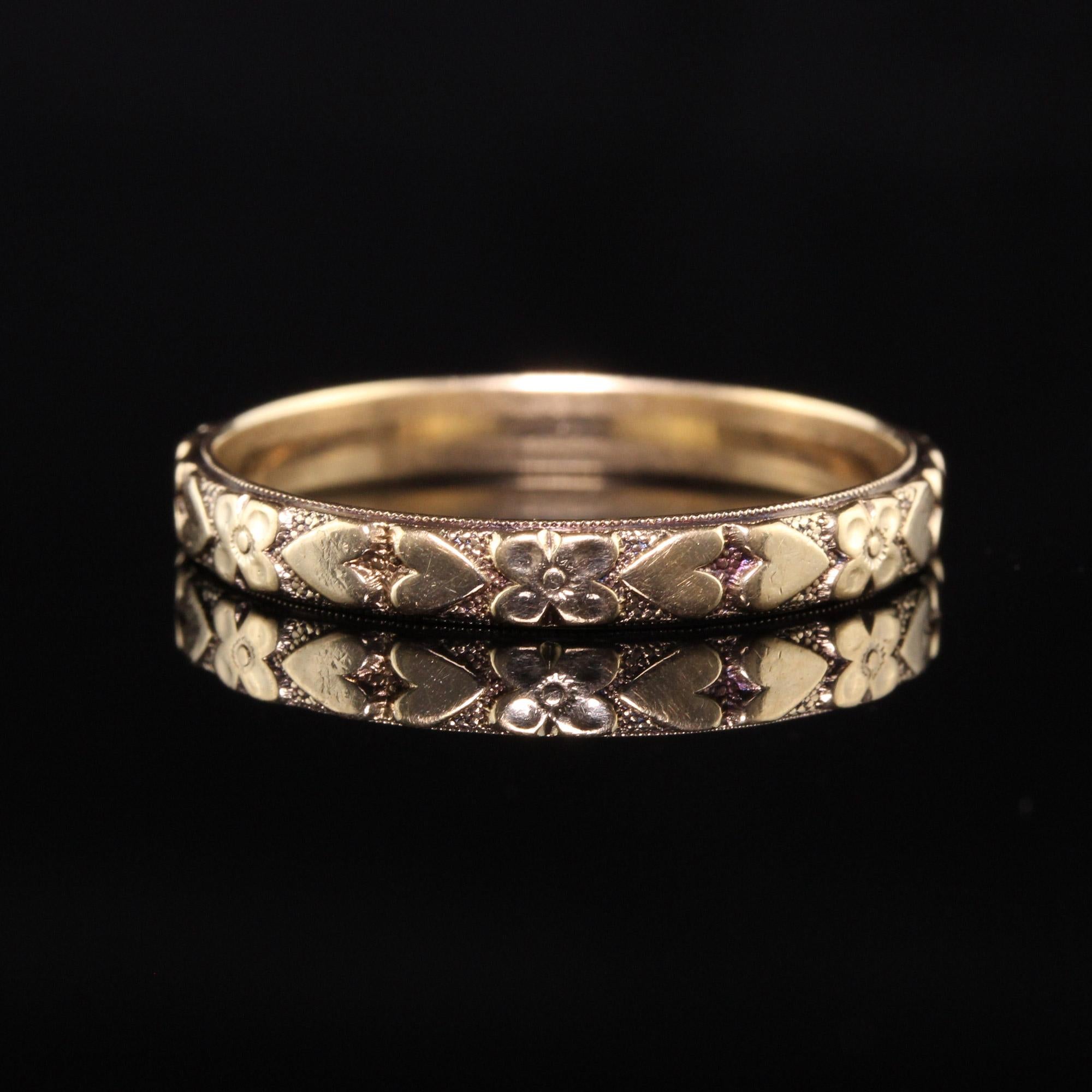 Antiker Art Deco 14K Gelbgold Herz gravierter Ehering (Art déco)