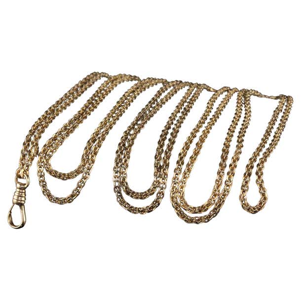 Antique Art Deco 14k Yellow Gold Intertwined Link Double Strand Chain ...