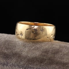 Antique Art Deco 14K Yellow Gold Keepsake Flower Engraved Wedding Band