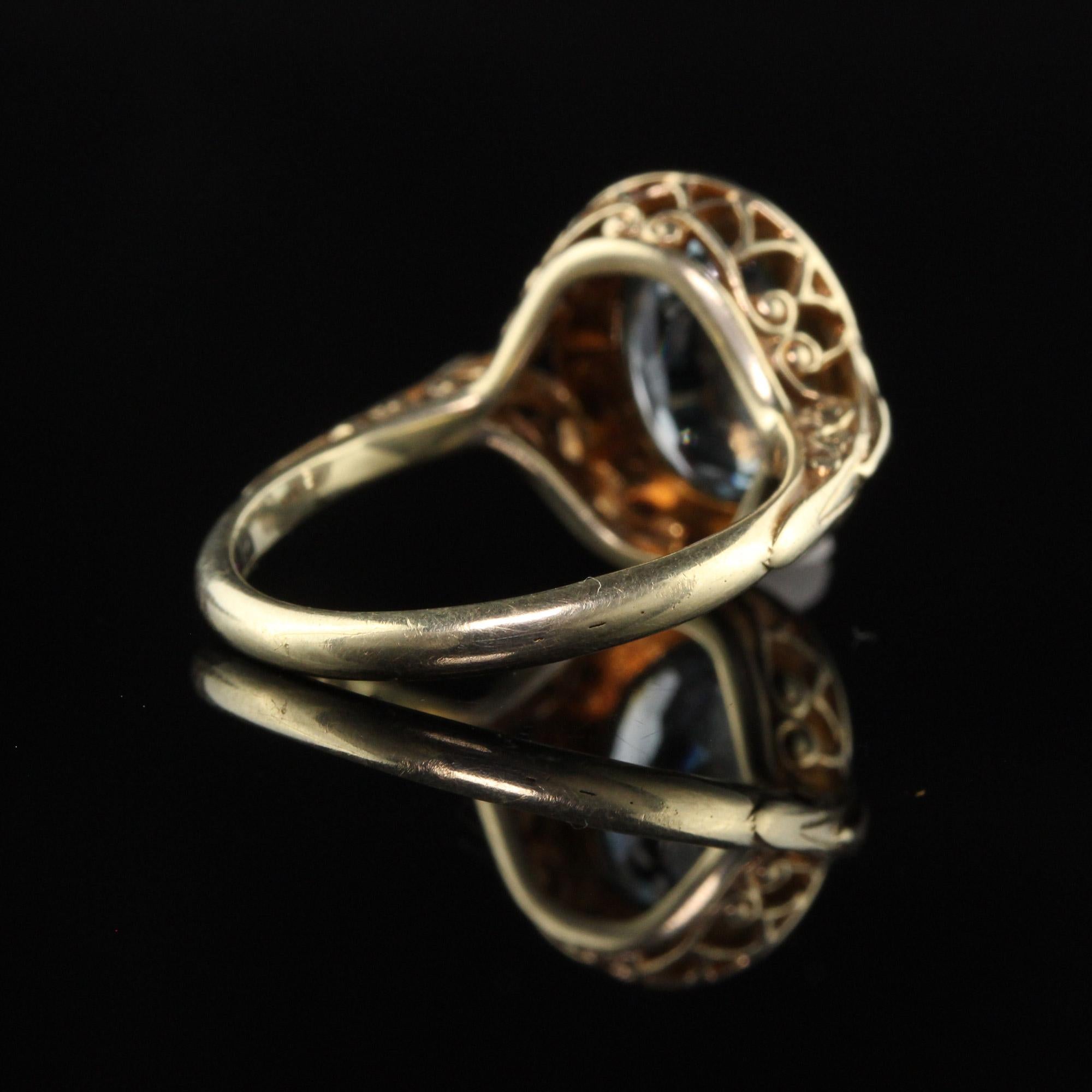 Oval Cut Antique Art Deco 14K Yellow Gold Montana Sapphire Filigree Engagement Ring