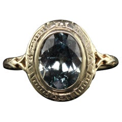 Antique Art Deco 14K Yellow Gold Montana Sapphire Filigree Engagement Ring