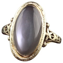 Antique Art Deco 14K Yellow Gold Moonstone Filigree Ring