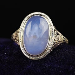 Antique Art Deco 14K Yellow Gold Natural Cabochon Star Sapphire Filigree Ring