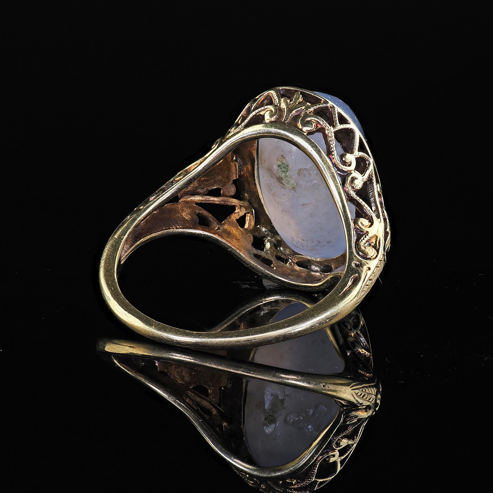 Antiker Art Deco 14K Gelbgold Natürlicher Cabochon Stern Saphir Filigraner Ring im Angebot 2