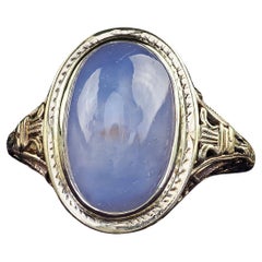 Antiker Art Deco 14K Gelbgold Natürlicher Cabochon Stern Saphir Filigraner Ring