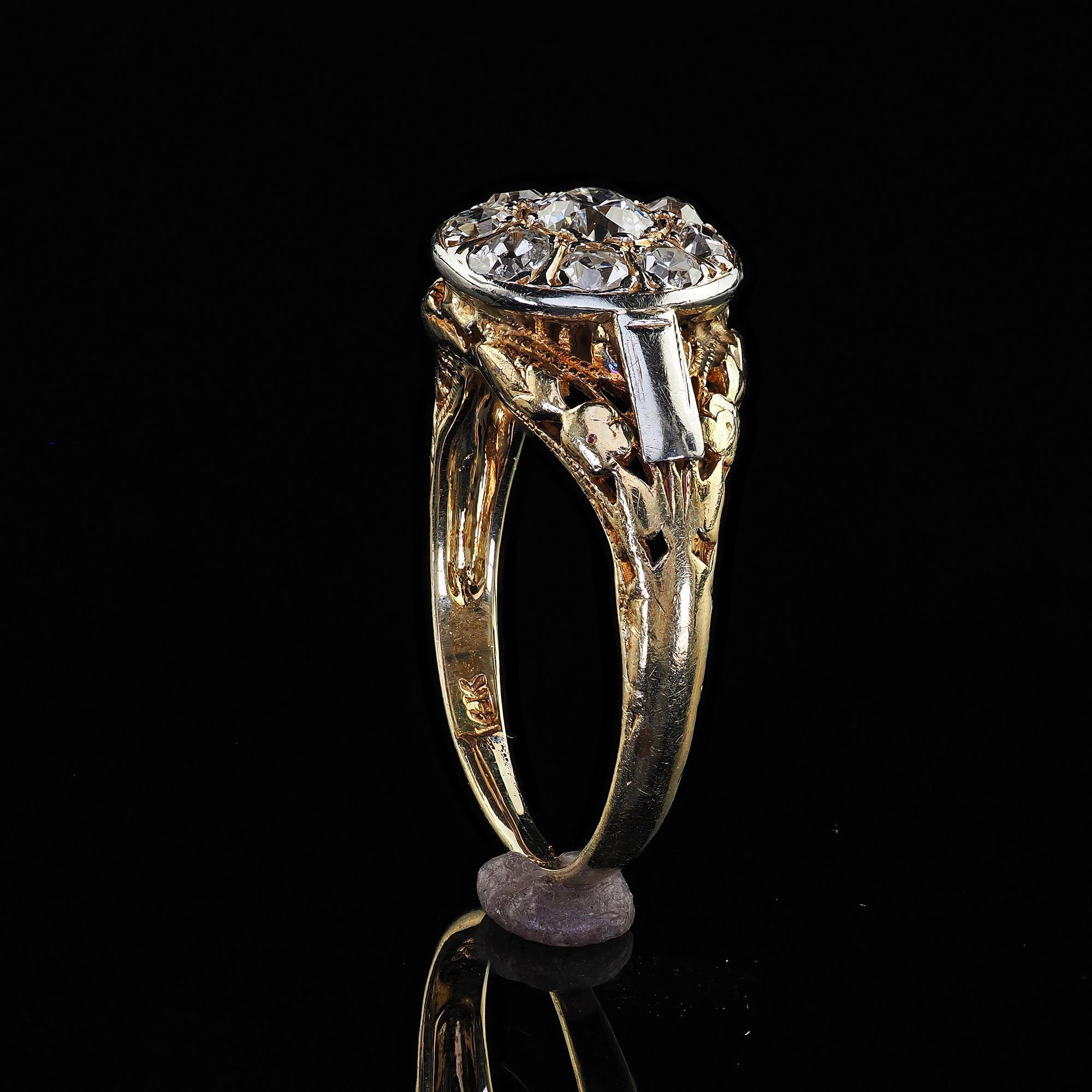 Antique Art Deco 14K Yellow Gold Old Cut Diamond Filigree Engagement Ring For Sale 5