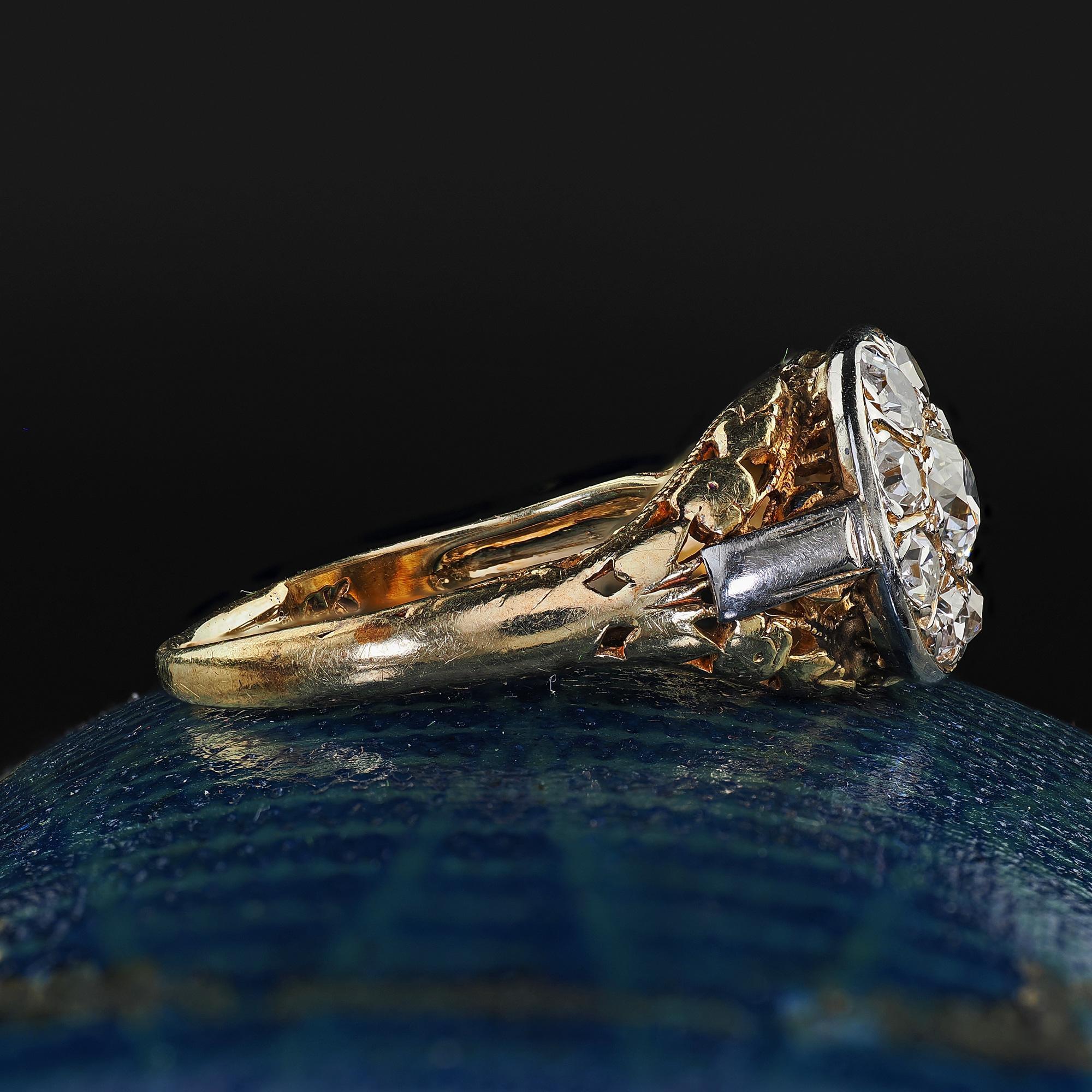 Antique Art Deco 14K Yellow Gold Old Cut Diamond Filigree Engagement Ring In Good Condition For Sale In Great Neck, NY