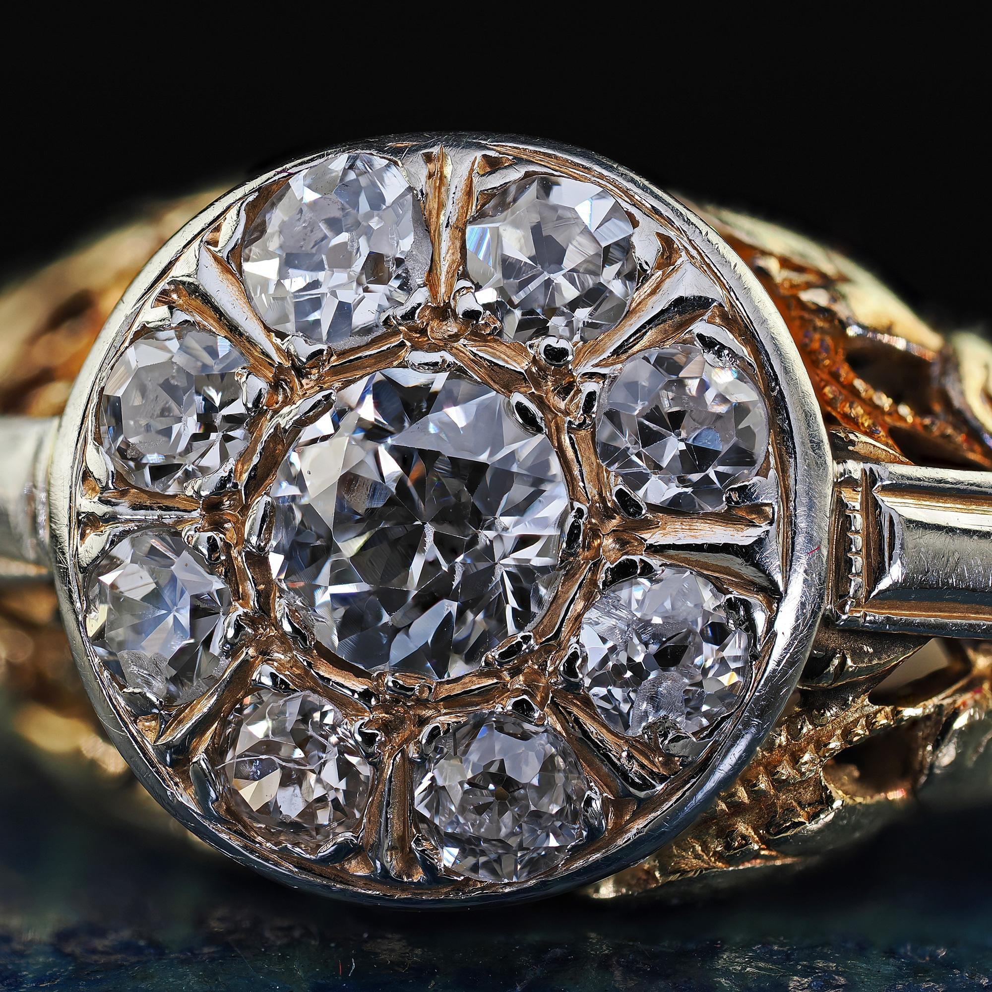 Antique Art Deco 14K Yellow Gold Old Cut Diamond Filigree Engagement Ring For Sale 1