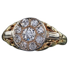 Antiker filigraner Art-Déco-Verlobungsring aus 14 Karat Gelbgold mit Diamant im Altschliff