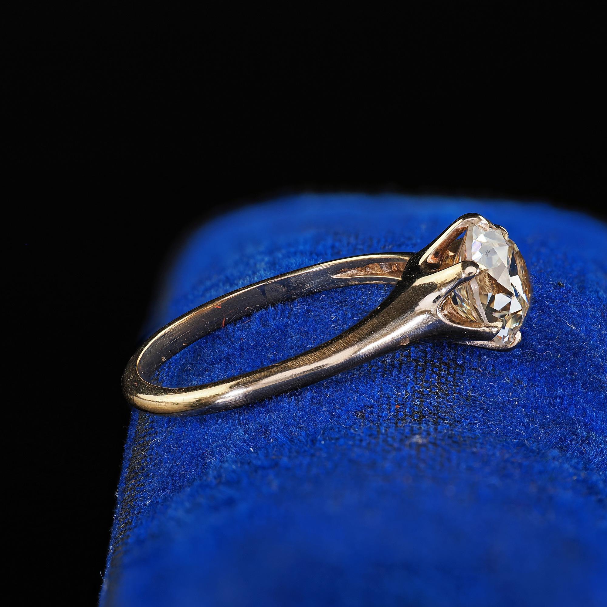 Taglio antico europeo Anello di fidanzamento con diamante antico Art Deco in oro giallo 14K - GIA in vendita