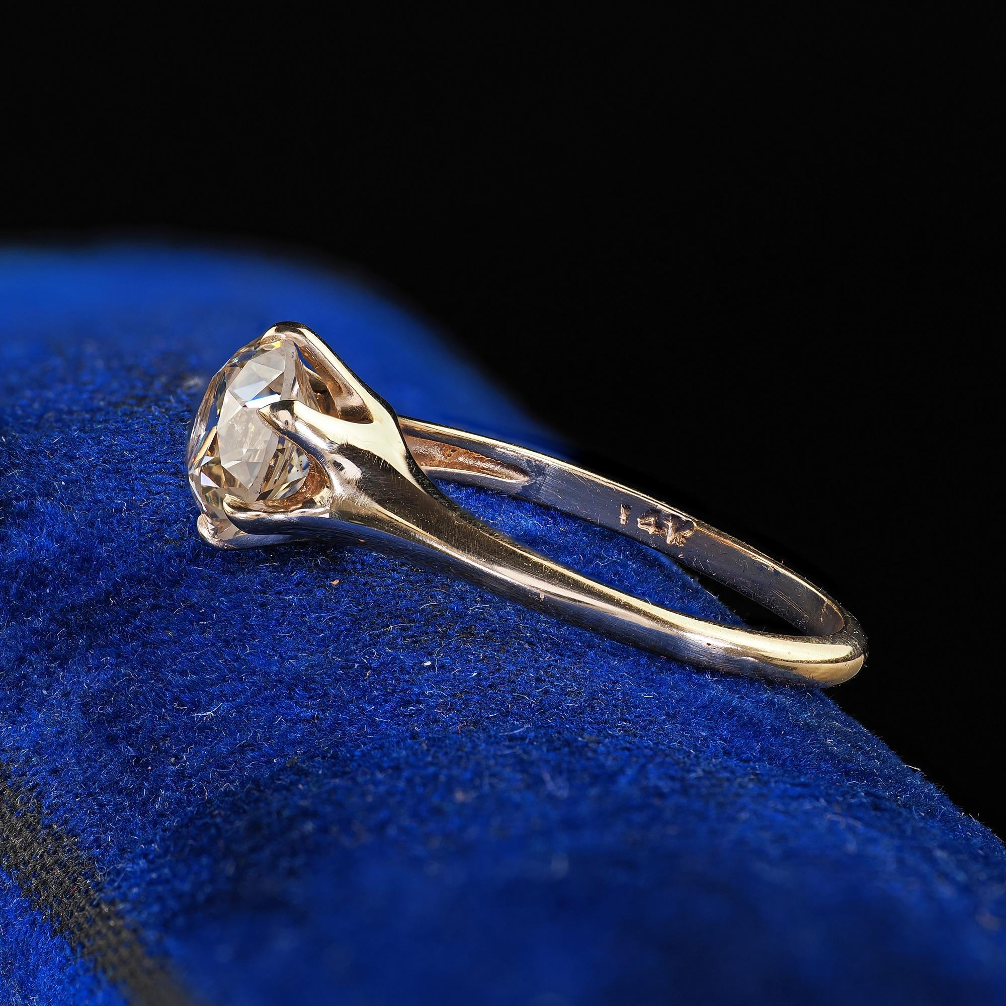 Anello di fidanzamento con diamante antico Art Deco in oro giallo 14K - GIA In condizioni buone in vendita a Great Neck, NY