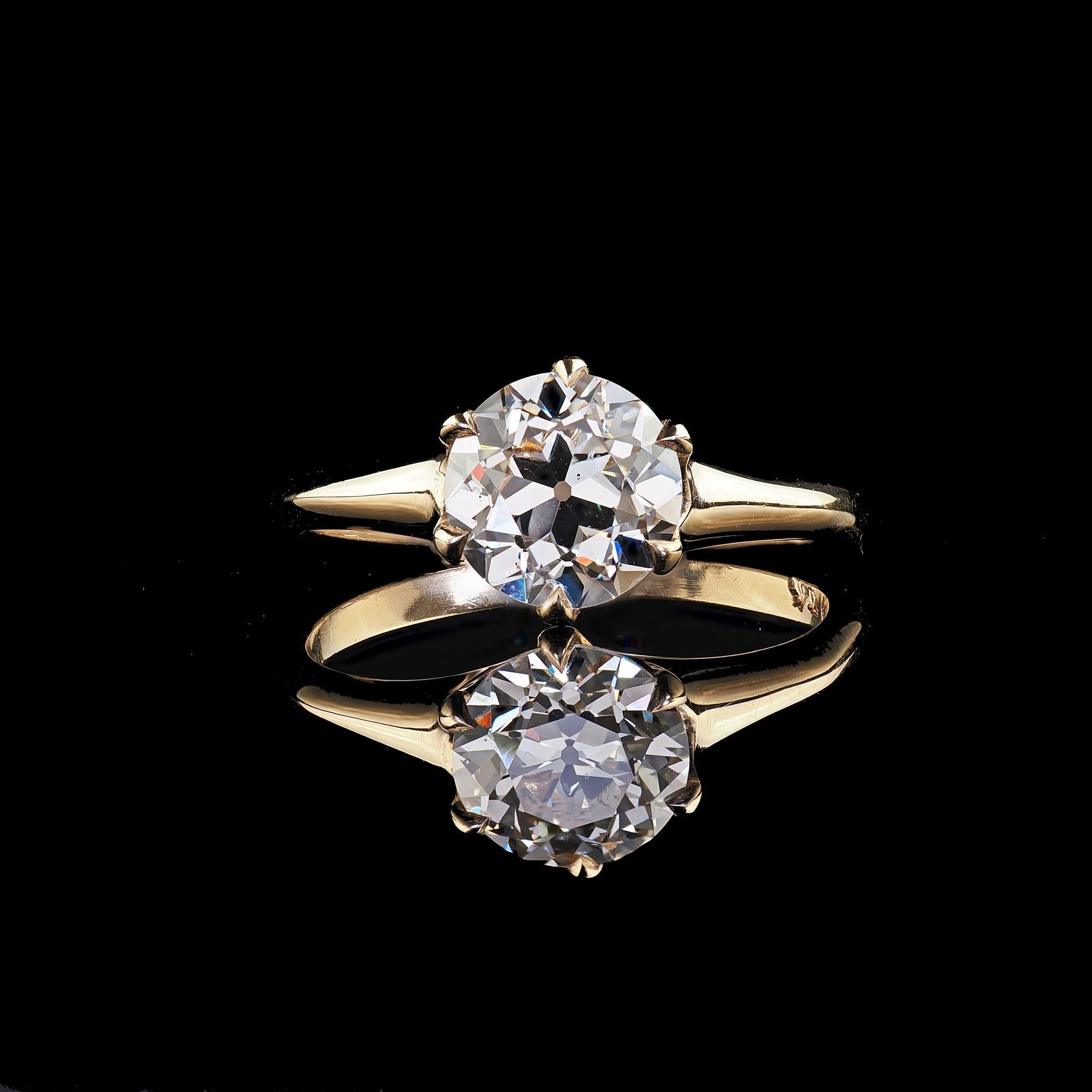 Anello di fidanzamento con diamante antico Art Deco in oro giallo 14K - GIA in vendita 1
