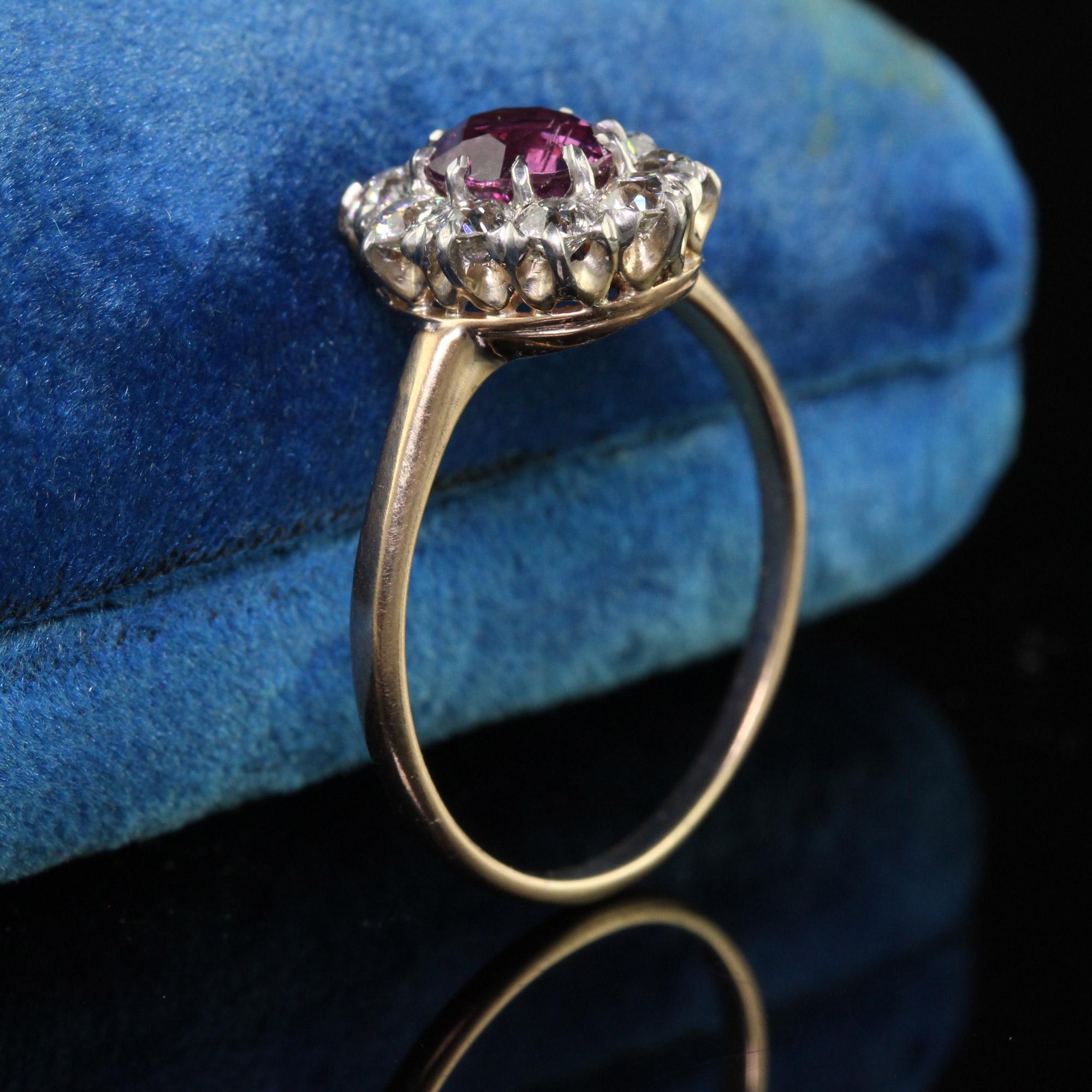 Art Deco Antique Edwardian 14K Yellow Gold Diamond Sapphire Cluster Engagement Ring - GIA For Sale