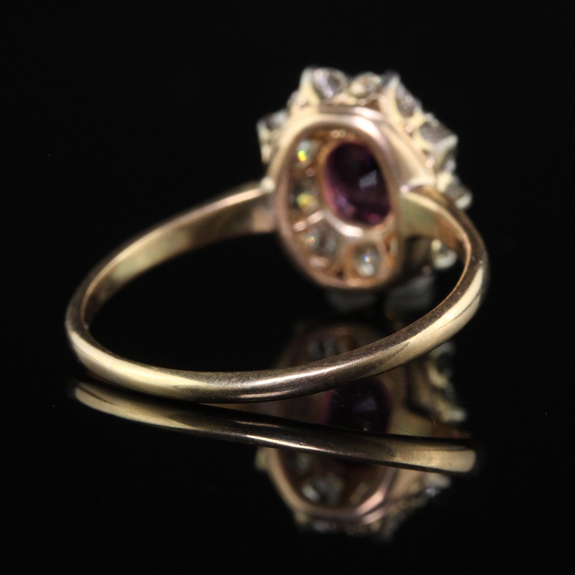 Antique Edwardian 14K Yellow Gold Diamond Sapphire Cluster Engagement Ring - GIA In Good Condition For Sale In Great Neck, NY