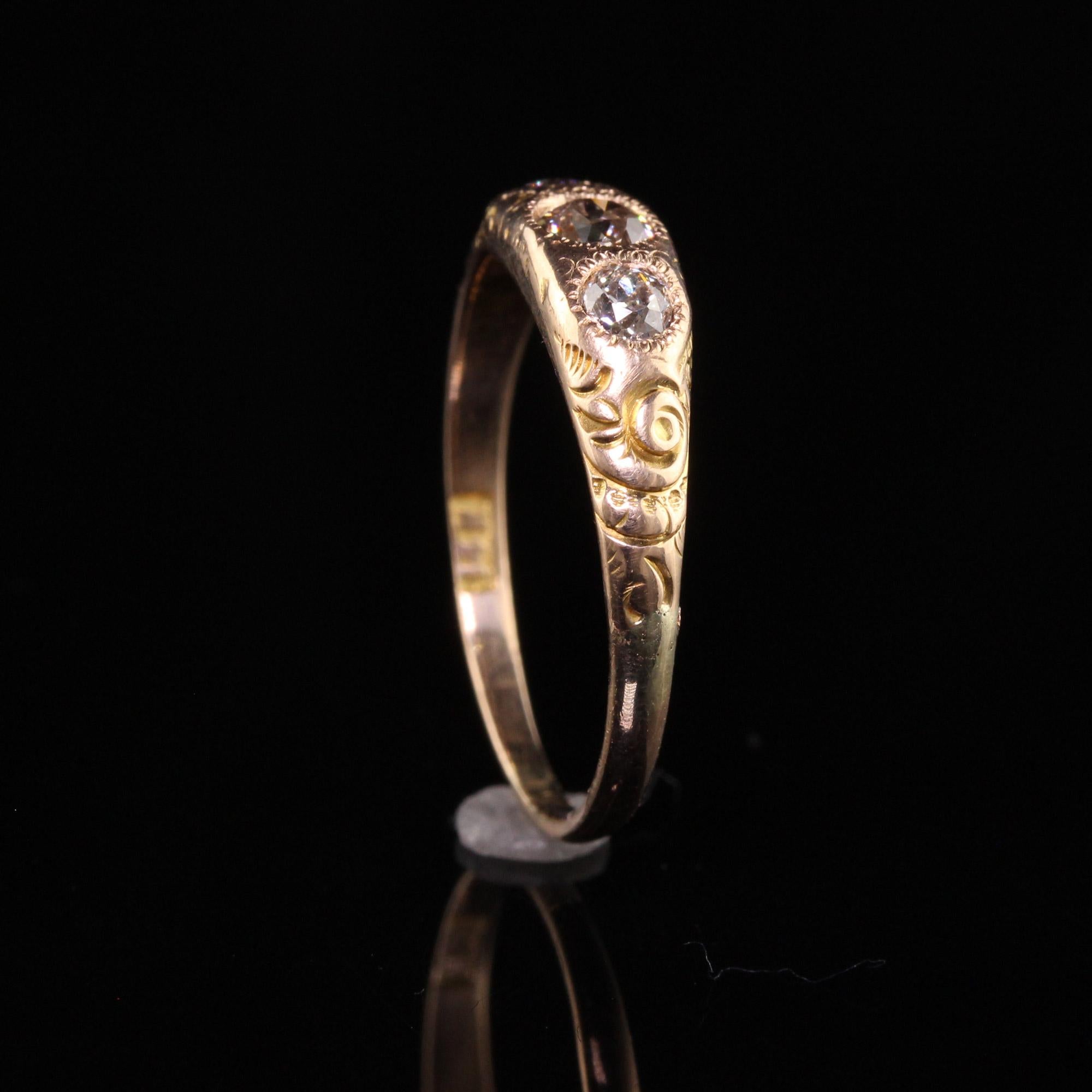  Bague tzigane ancienne en or jaune 14K avec trois pierres et des diamants vieux euros Pour femmes 