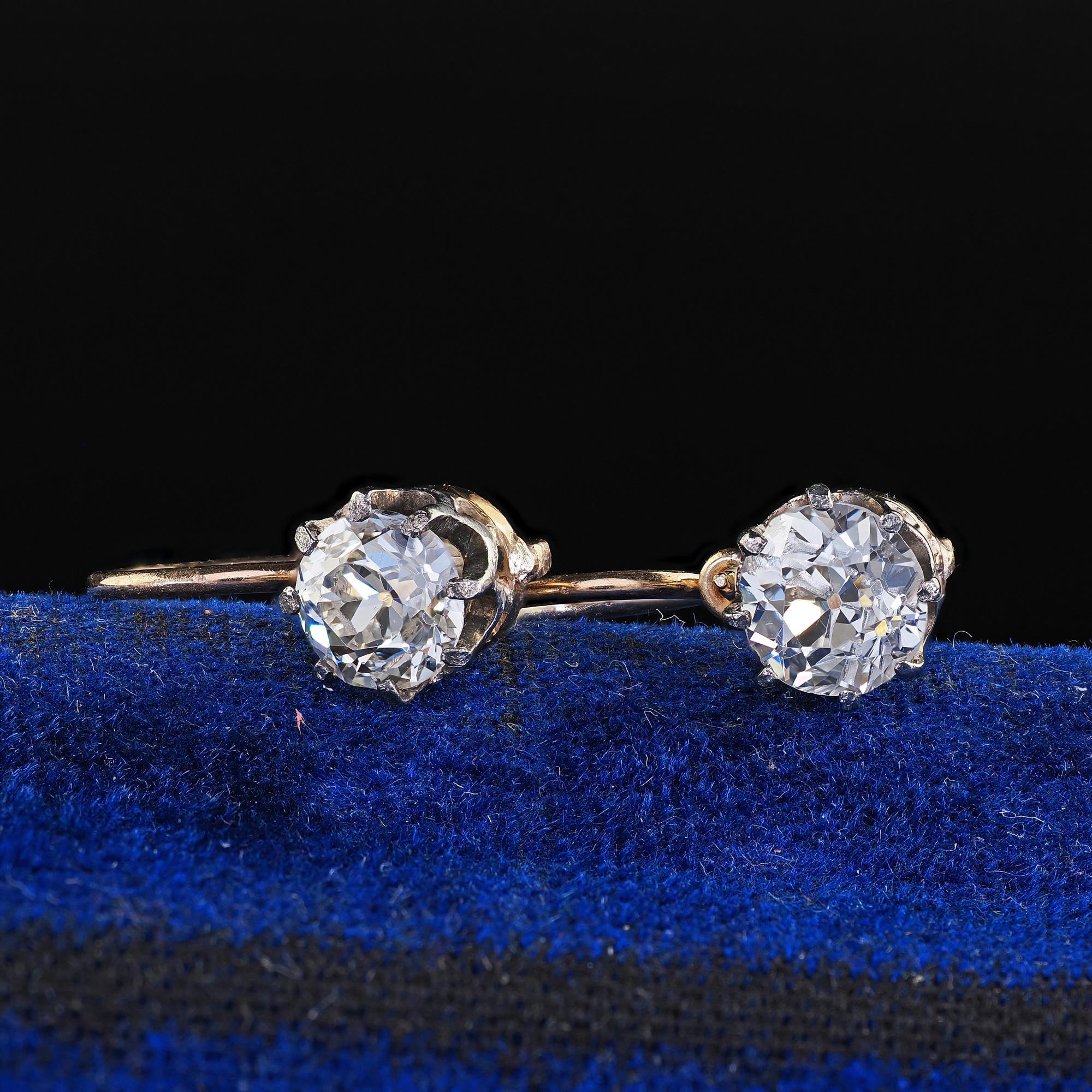 Antique Art Deco 14K Yellow Gold Old European Cut Diamond Drop Earrings In Good Condition For Sale In Great Neck, NY