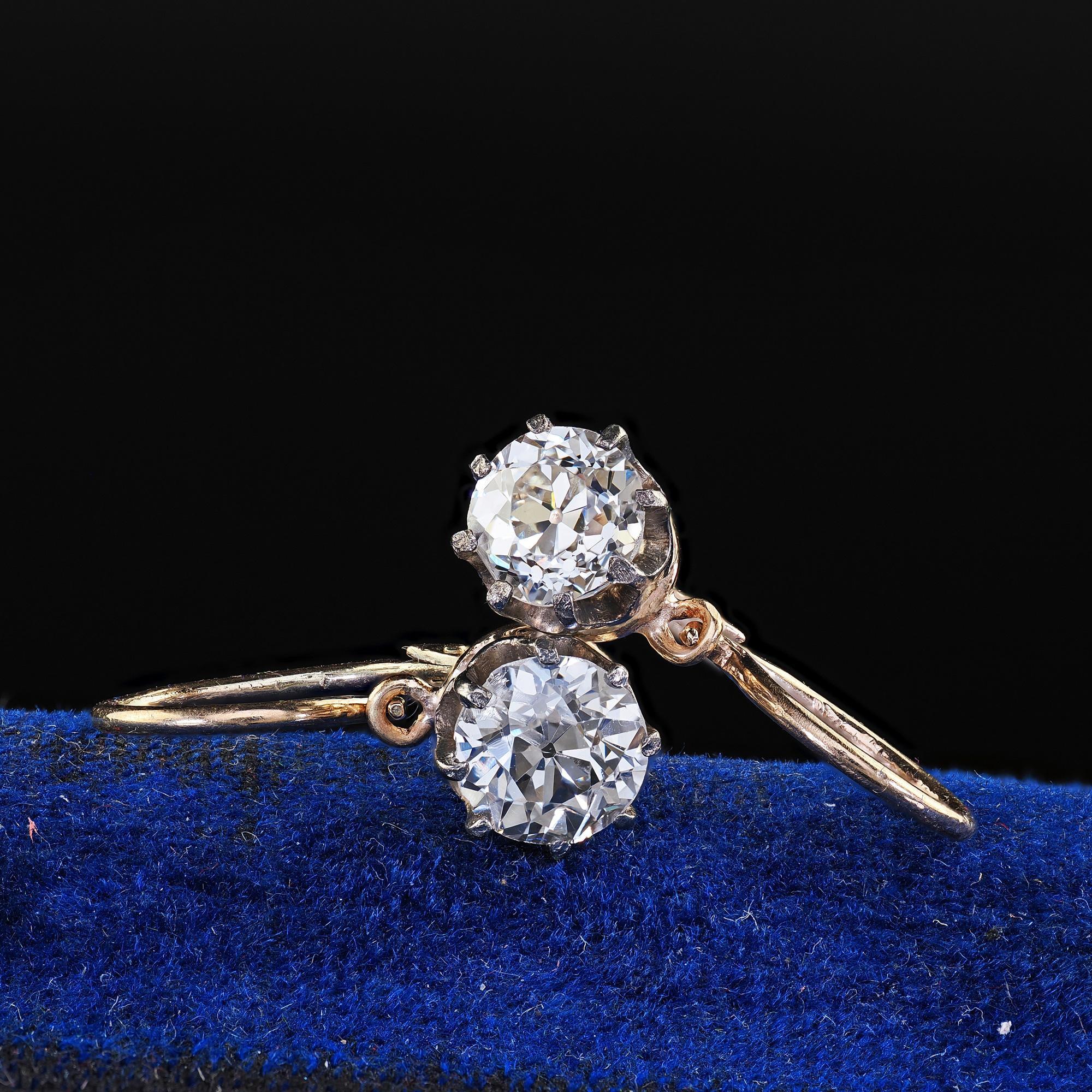 Women's Antique Art Deco 14K Yellow Gold Old European Cut Diamond Drop Earrings For Sale