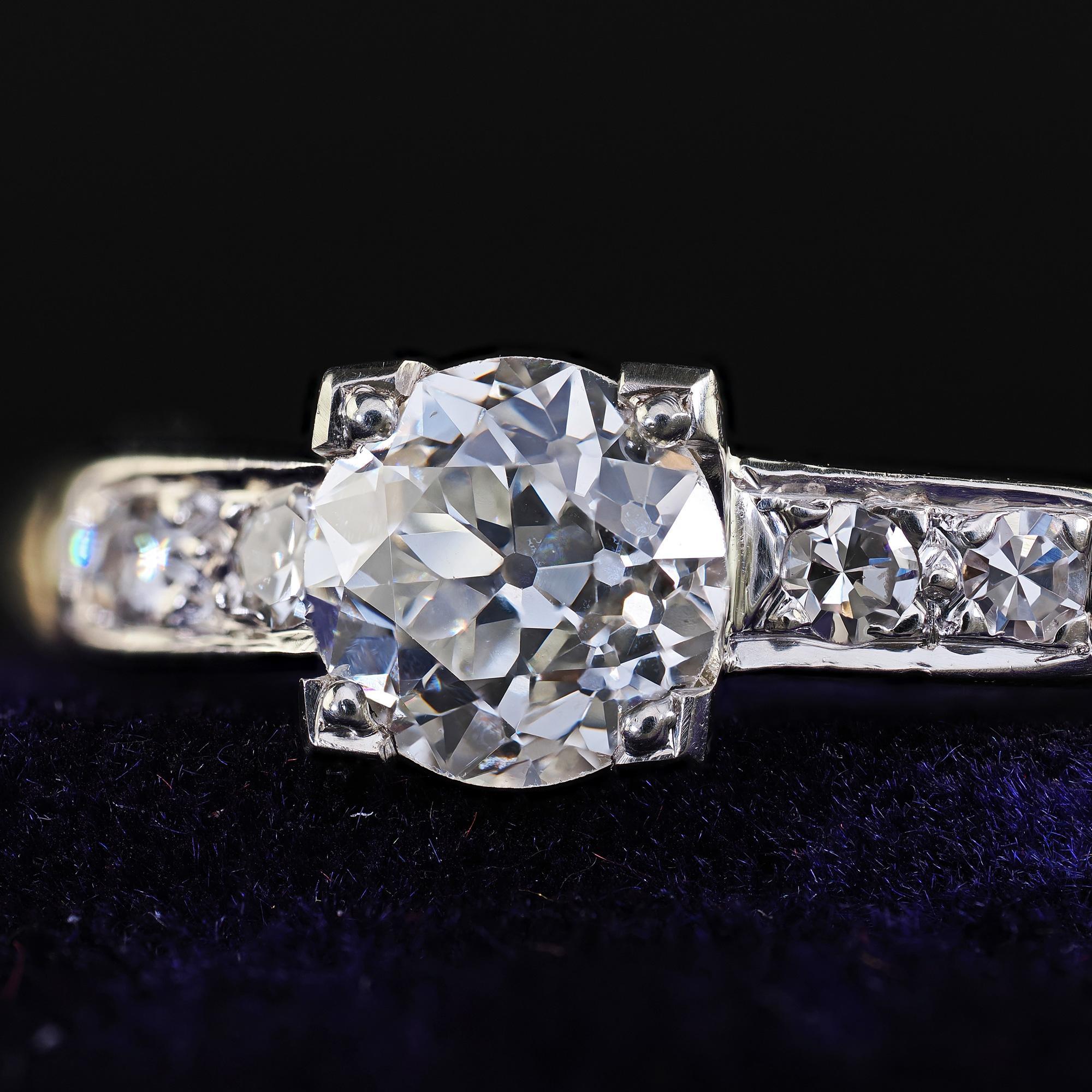 Bague de fiançailles Art déco ancienne en or jaune 14 carats avec diamant taille vieille Europe en vente 1