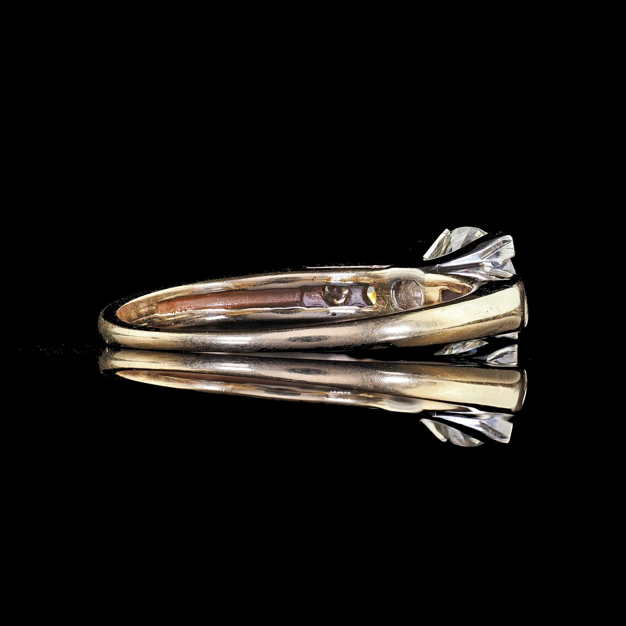 Bague de fiançailles Art déco ancienne en or jaune 14 carats avec diamant taille vieille Europe en vente 3