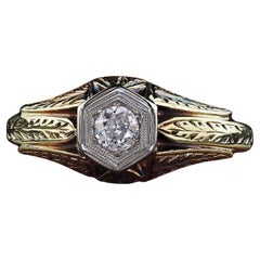 Antique Art Deco 14K Yellow Gold Old European Cut Diamond Engagement Ring