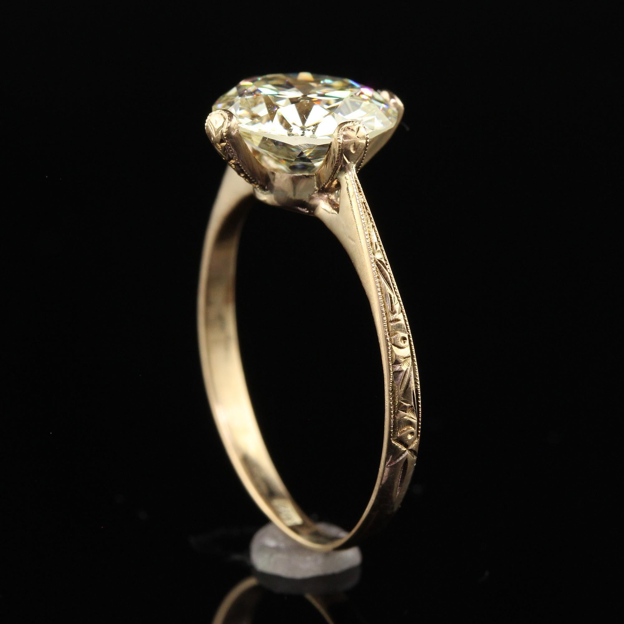 Antique Art Deco 14K Yellow Gold Old European Cut Diamond Engagement Ring - GIA 7