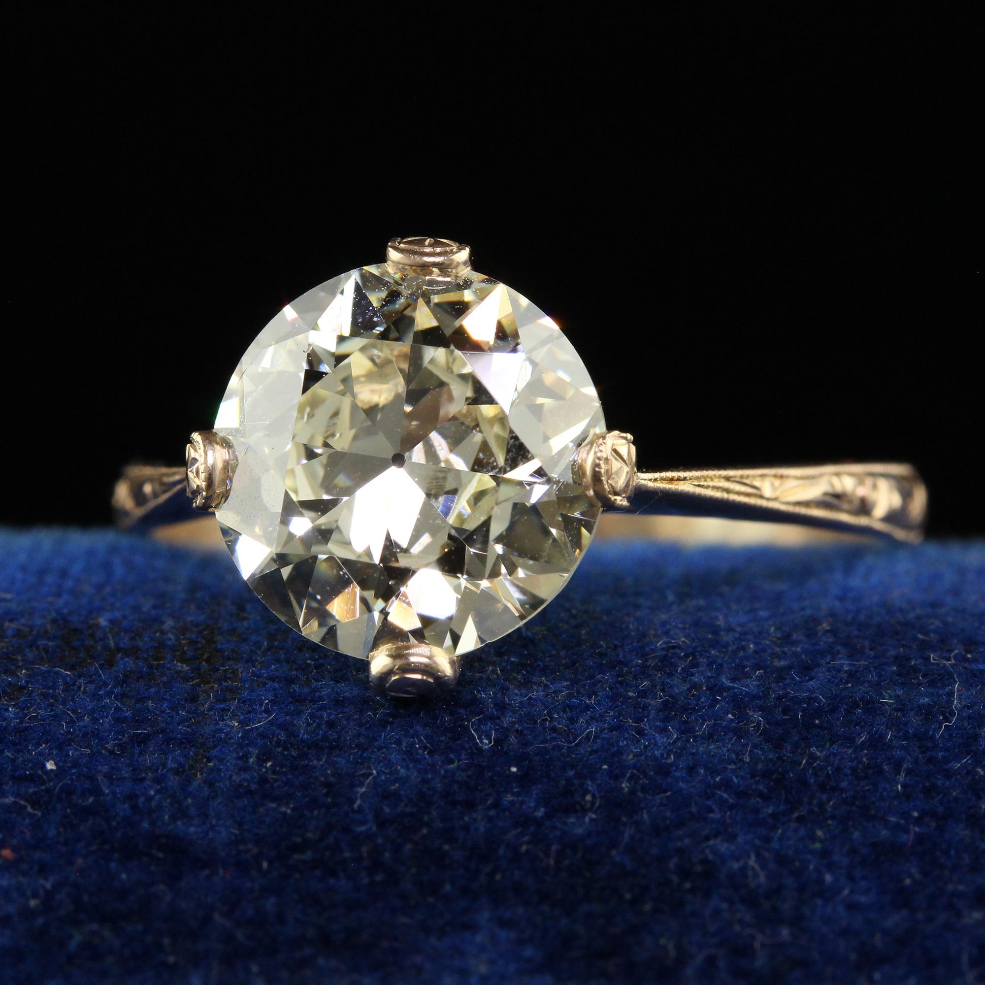 Beautiful Antique Art Deco 14K Yellow Gold Old European Cut Diamond Engagement Ring - GIA. This incredible Art Deco Old European cut diamond engagement ring is crafted in 14k yellow gold. The ring holds a bright old cut diamond in the center and is