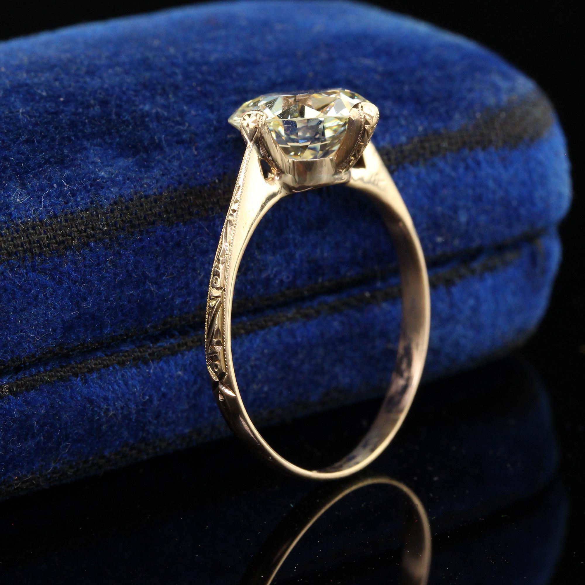 Antique Art Deco 14K Yellow Gold Old European Cut Diamond Engagement Ring - GIA In Good Condition In Great Neck, NY